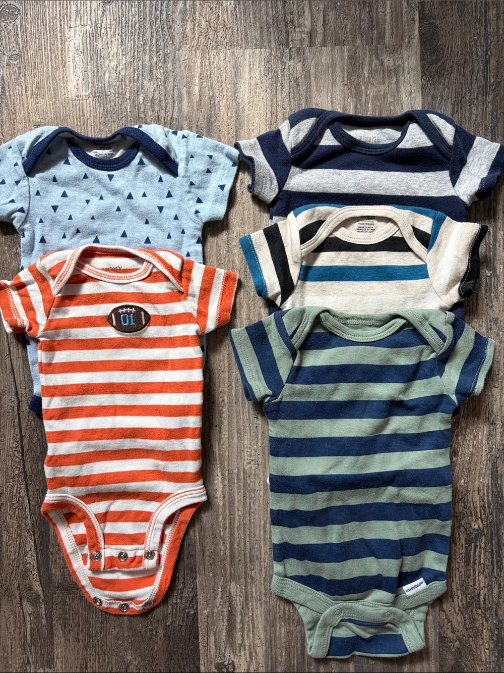 Baby Boy Multi-Color Onesie & Outfit Bundle- Navy, Blue, Gray, Green, Orange - Picture 5 of 7